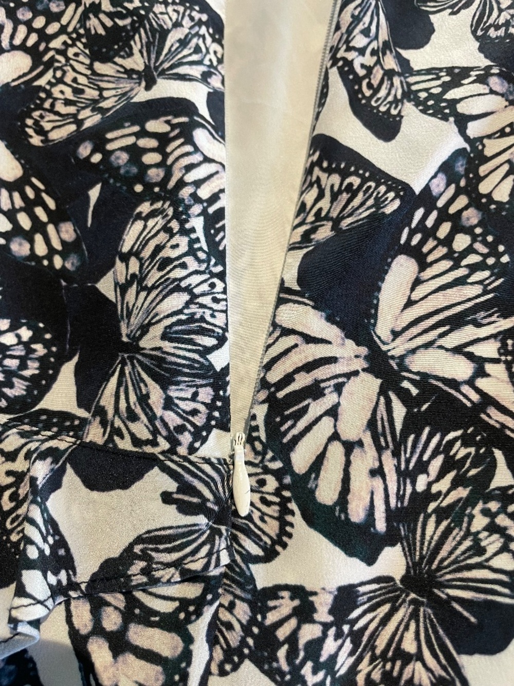 Tyler Boe Elise Silk Midi Dress BLUE & WHITE Butterfly Ruffle L/S